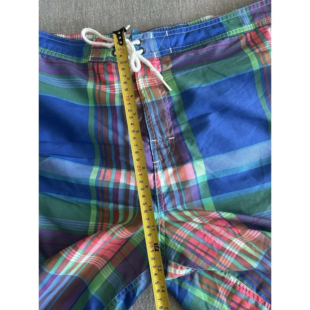 Mens Chaps Plaid Swimsuit Swim Trunks Blue Green Blue Lined With Pockets XL